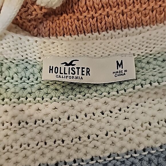 Hollister Knit Crochet Stripe Halter Cotton Tank Tied Back Size medium - Picture 7 of 9